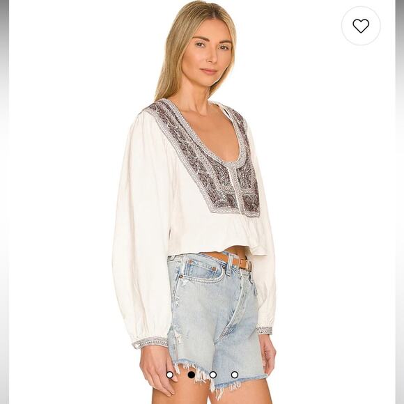 NWT Free People Revolve Iggie Embroidered Top Ivory & Black Long Sleeve M $148 - Picture 2 of 5